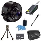 Sony DSC-QX10/B DSC-QX10 DSCQX10B QX10 QX10B (Black) Smartphone Attachable 4.45-44.5mm Lens-Style Camera BUNDLE with 16GB High Speed Micro SD Card, Carrying Case, Smartphone Stylus, Table Tripod, All in One USB Card Reader and Lens Cleaner