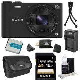 Sony DSC-WX300/B DSC-WX300 WX300 WX300B WX300/B DSCWX300B 18 MP Digital Camera with 20x Optical Image Stabilized Zoom and 3-Inch LCD (Black) 32GB Bundle with 32GB SDHC Card, Spare Battery, Rapid External Charger, Case, SD Card Reader + More