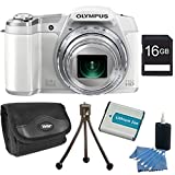 Olympus Stylus SZ-16 iHS Digital Camera with 24x Optical Zoom and 3-Inch LCD (Silver) Plus 16GB Memory Kit. Kit Includes 16GB Memory Card, Replacement Lithium Battery, Flexible Mini Table-top Tripod, Deluxe Carrying Case , and 3pc. Lens Cleaning Kit.