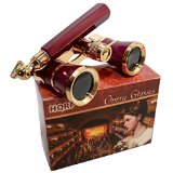 HQRP Opera Glasses Burgundy with Gold Trim w/ Built-In Extendable Handle plus HQRP Coaster