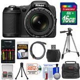 Nikon Coolpix L820 Digital Camera (Black) with 16GB Card + Batteries & Charger + Case + Tripods + HDMI Cable + Kit